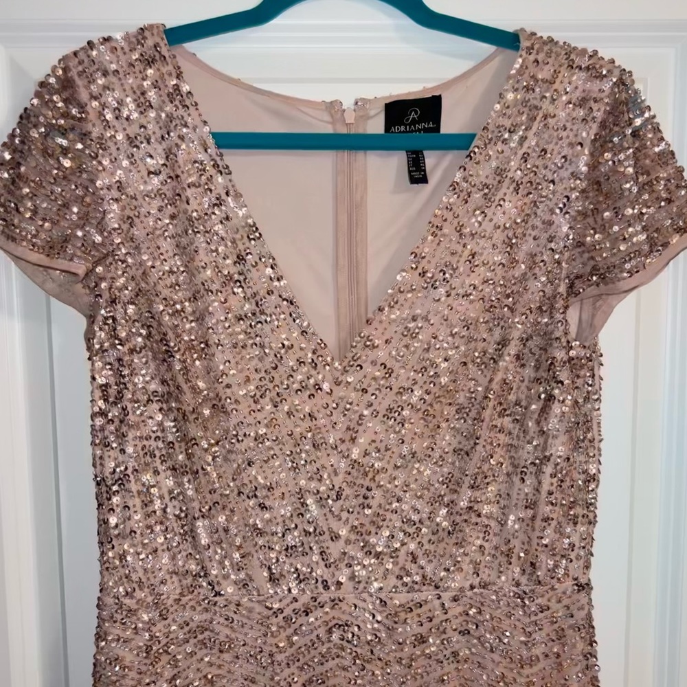 Adrianna Papell blush pink beaded sequin gown - Picture 3 of 4
